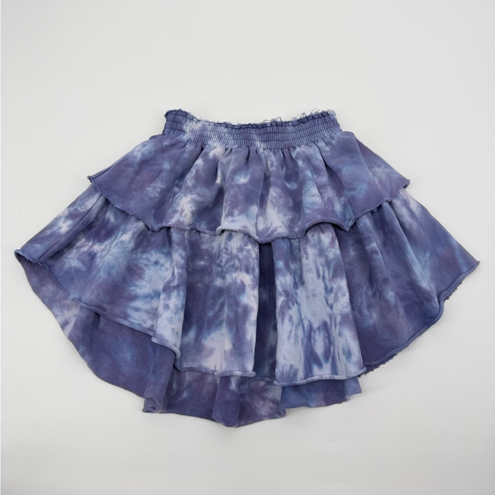 LoveShackFancy Ruffle Hand Dyed Mini Skirt Blue Size S